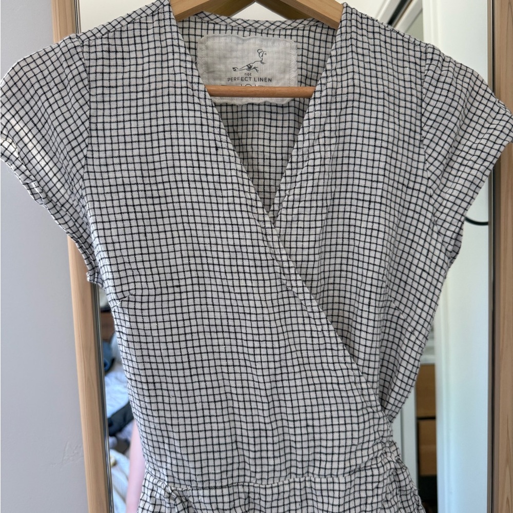 notPERFECTLINEN Black & White Gingham Wrap Jumpsuit - Picture 2 of 6